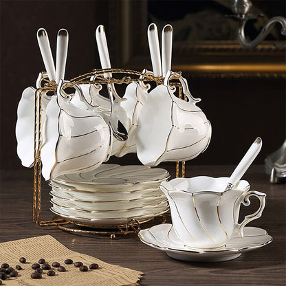 coffee cup and saucer set with stand