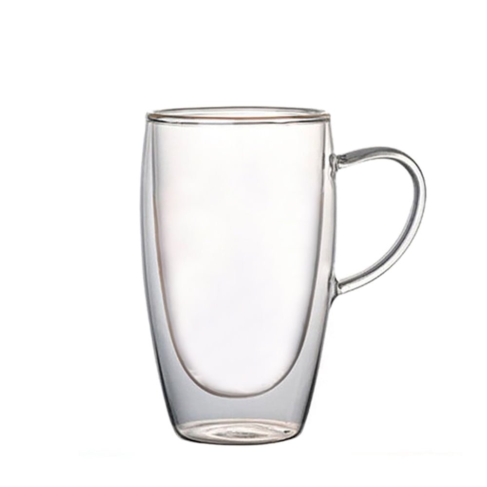 double wall glass coffee mug with handle