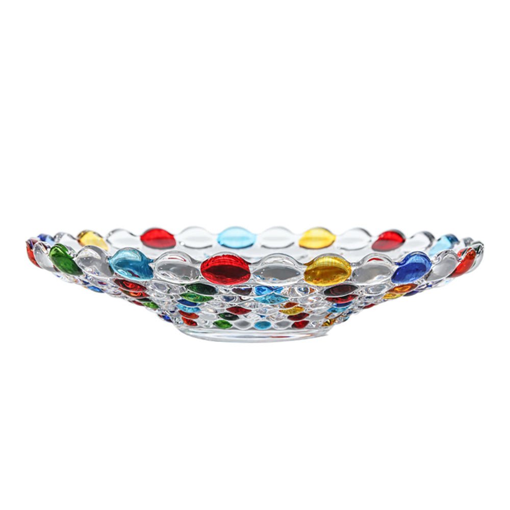large glass fruit bowl on stand