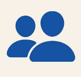 Blue icon of two people on a beige background