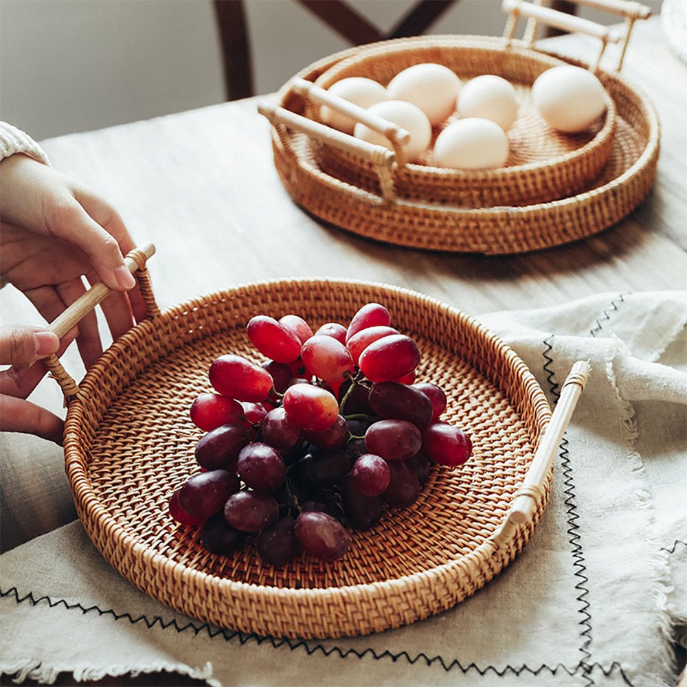 rattan serving tray with handles