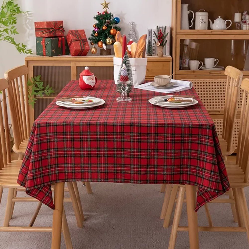 red checkered cloth tablecloth