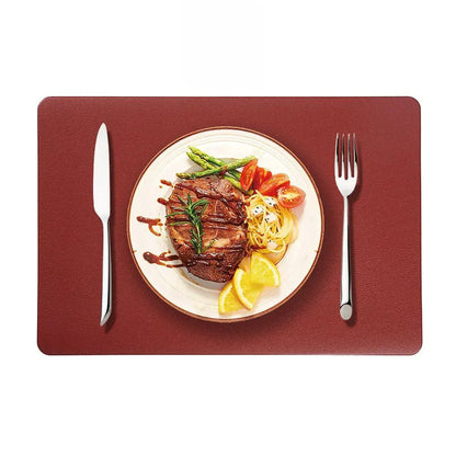 red leather placemats and coasters