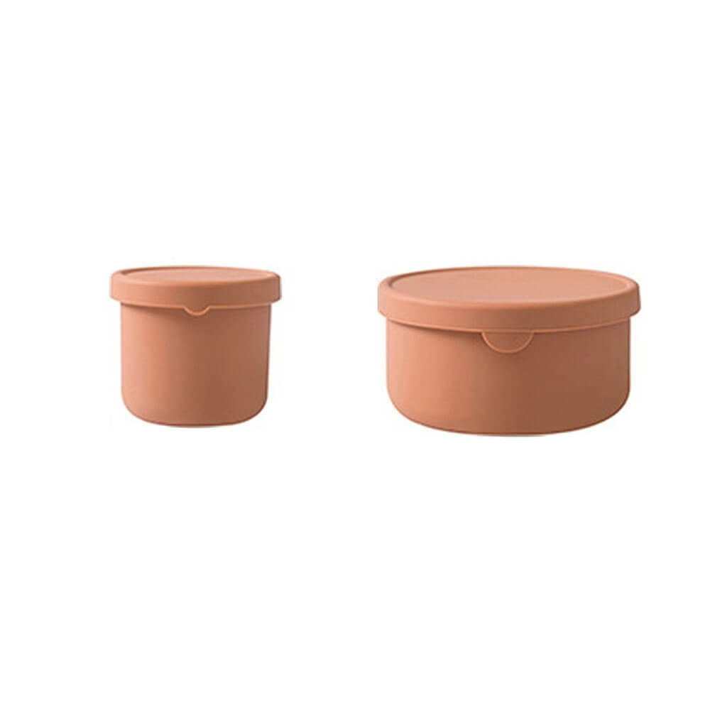 Two terracotta silicone containers for food in small and large sizes, perfect for reusable, leakproof, and eco-friendly storage.