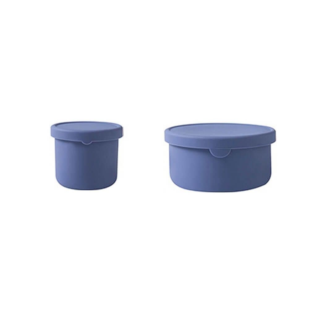 Two blue silicone lunch container options in small and large sizes, ideal for storing meals, snacks, and leftovers safely and neatly.