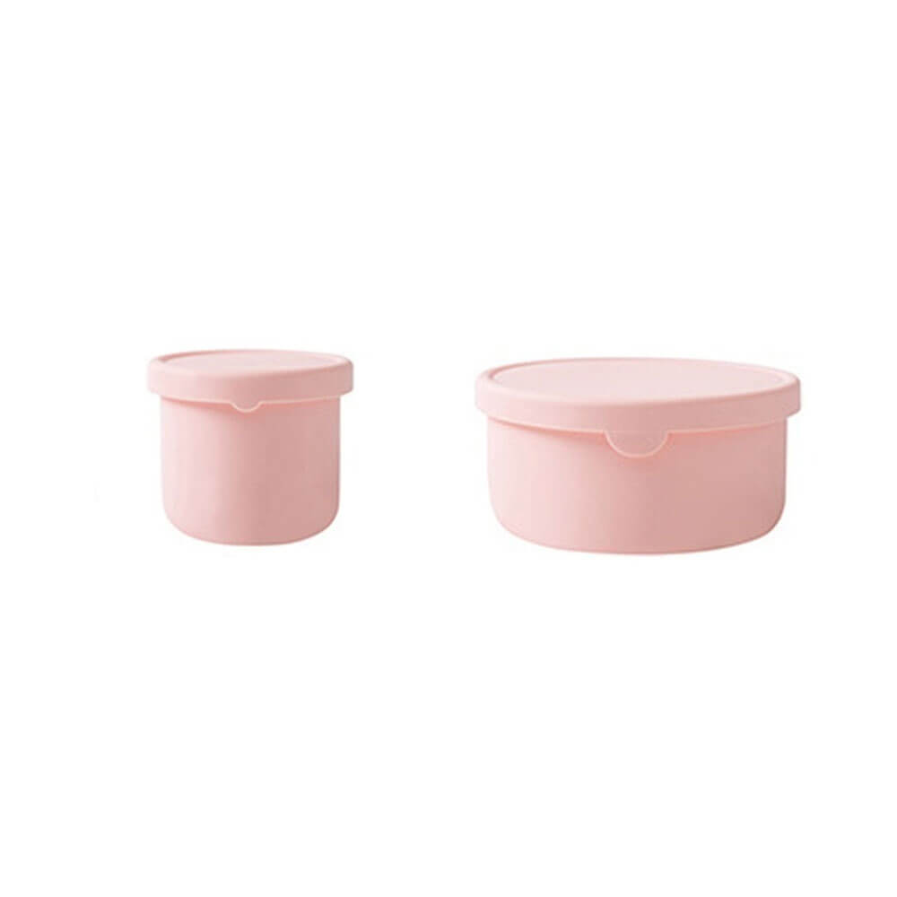 Two pink silicone lunch containers in different sizes, perfect for storing meals or snacks safely, neatly, and without leaks.
