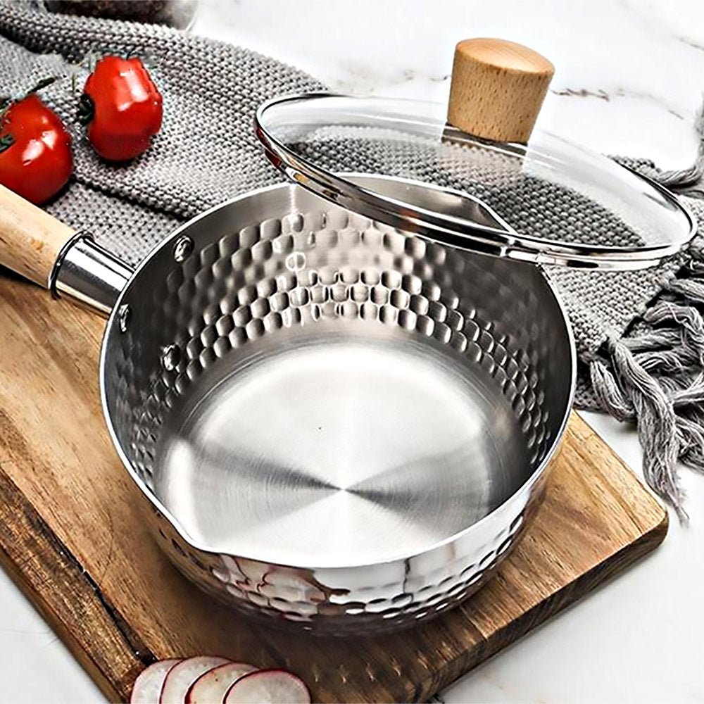 stainless steel milk pan with pouring lip