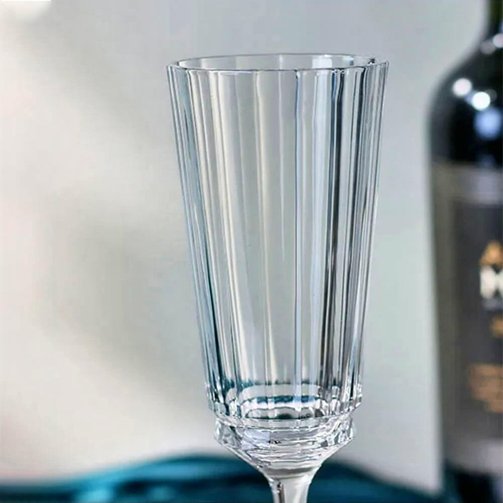 Elegant stemless champagne flutes glass with vertical cut design, perfect for sparkling wine, cocktails, or special celebrations.