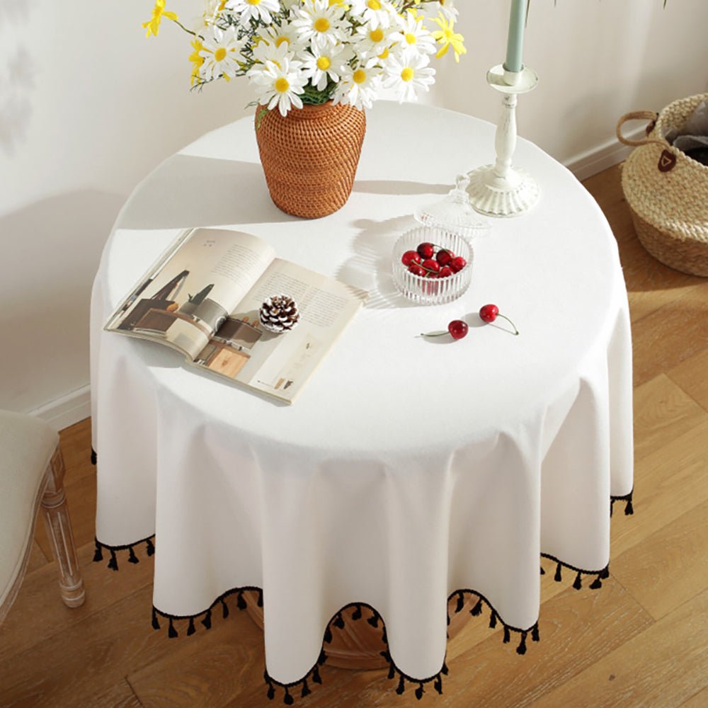 white 60 inch round tablecloth