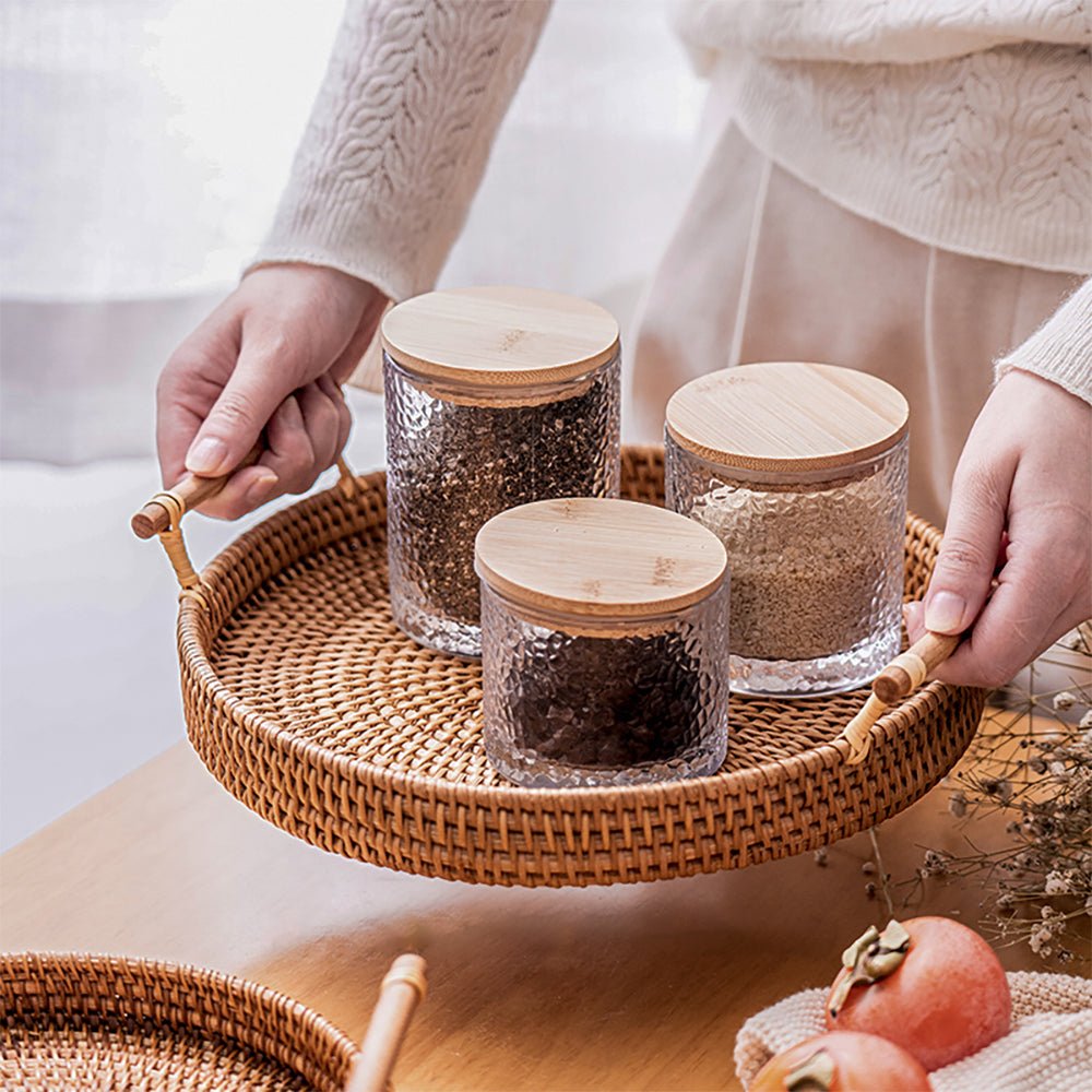 wicker serving tray with handles