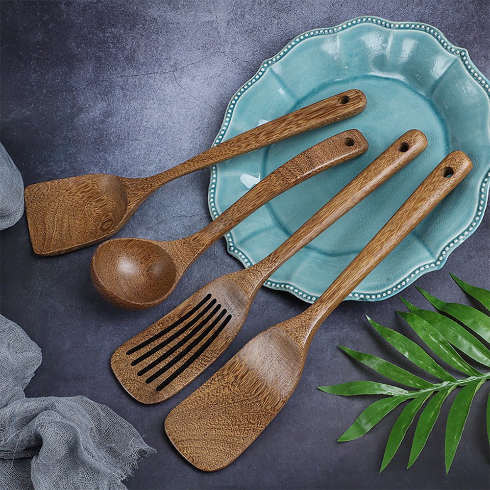 wood utensils on nonstick