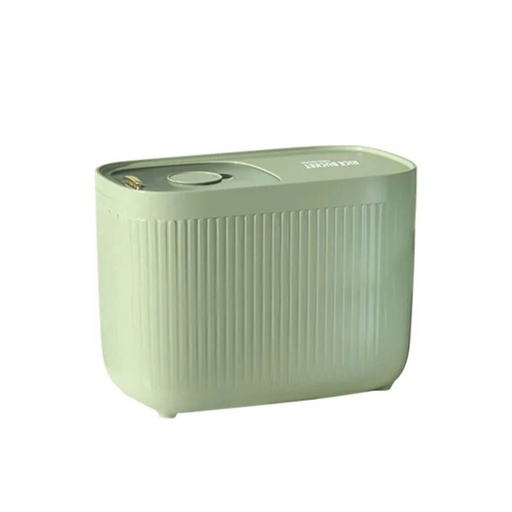 Green airtight food storage container with secure lid and ribbed sides for storing pantry items.