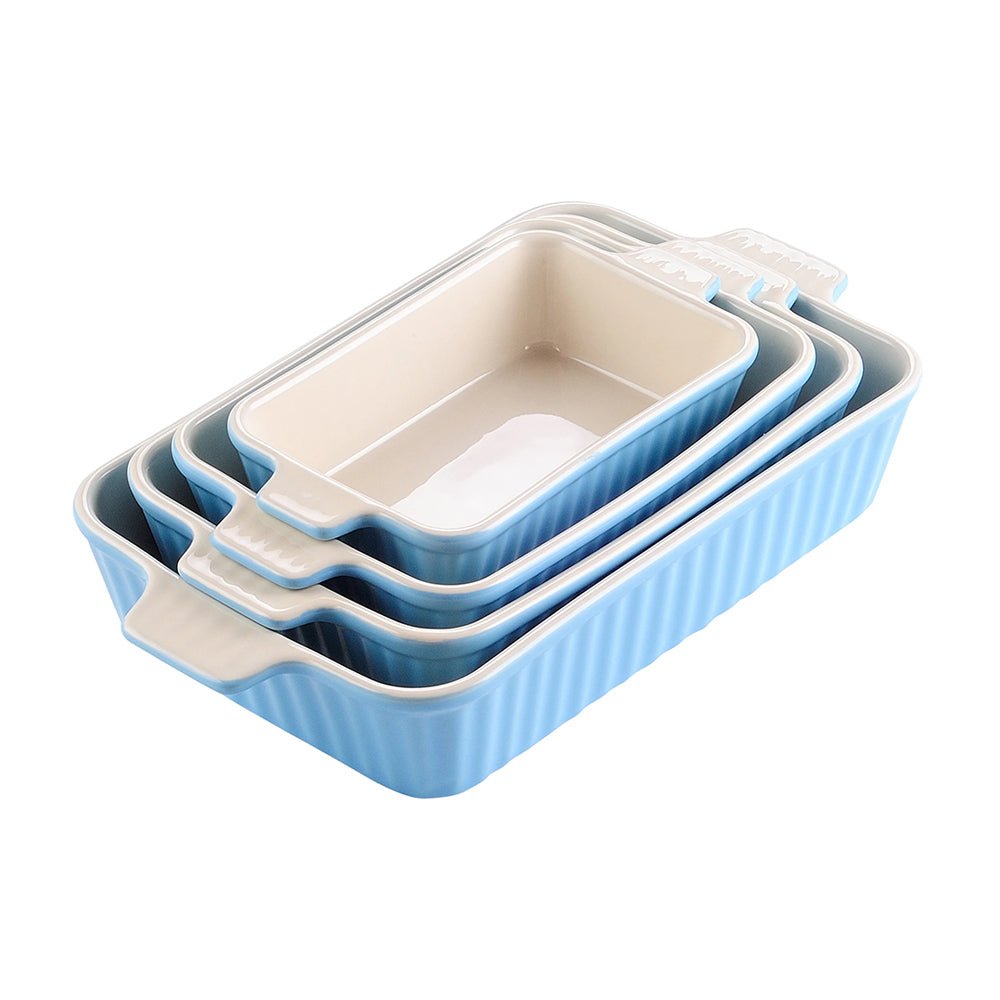 Set of 4 baking dishes in vibrant colors, perfect for all your cooking and baking needs.