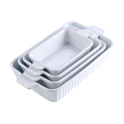 Set of 4 grey baking dishes, versatile and stylish for all your cooking and baking needs.