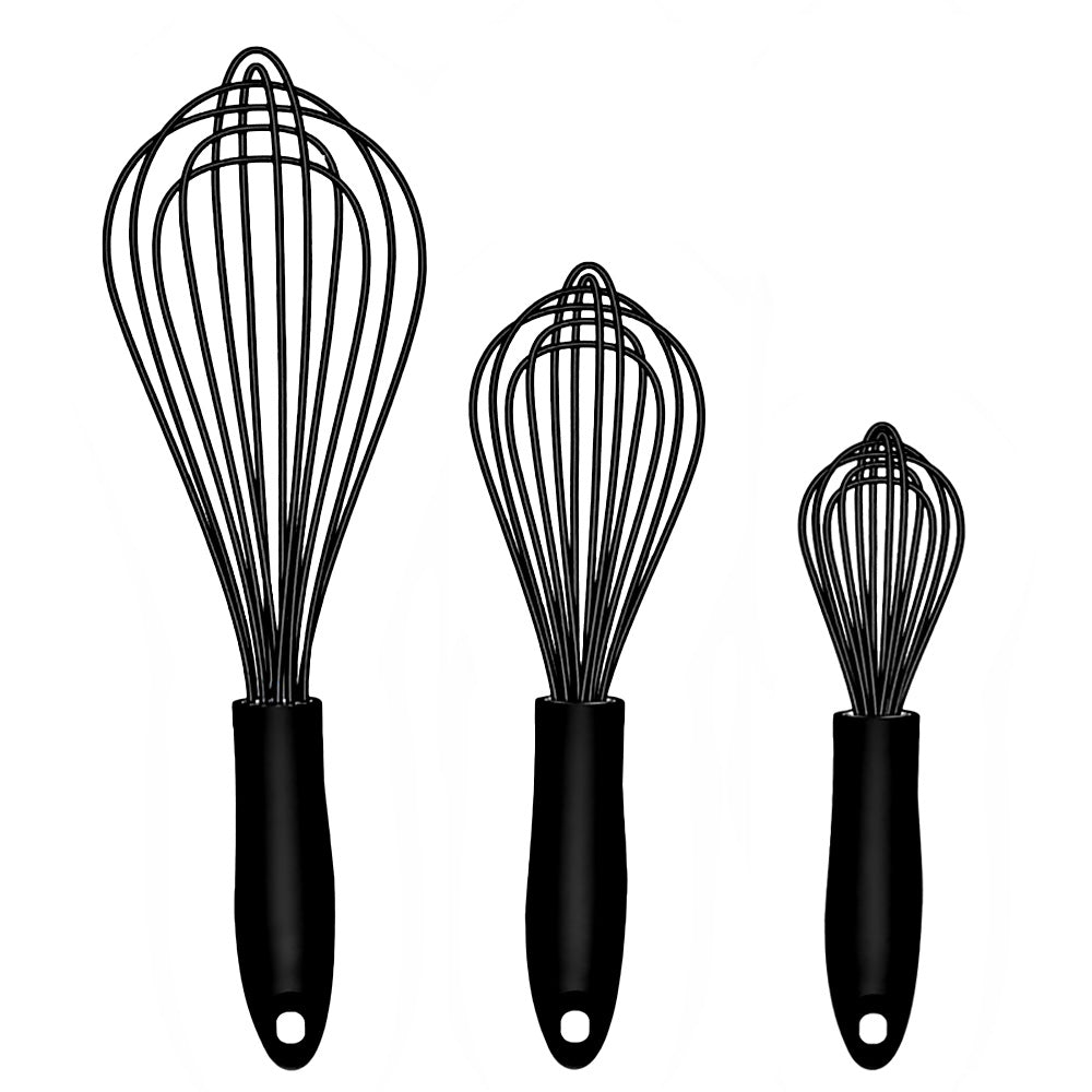 Set of 3, best whisk for nonstick cookware with silicone-coated wires, ideal for mixing and smooth stirring.