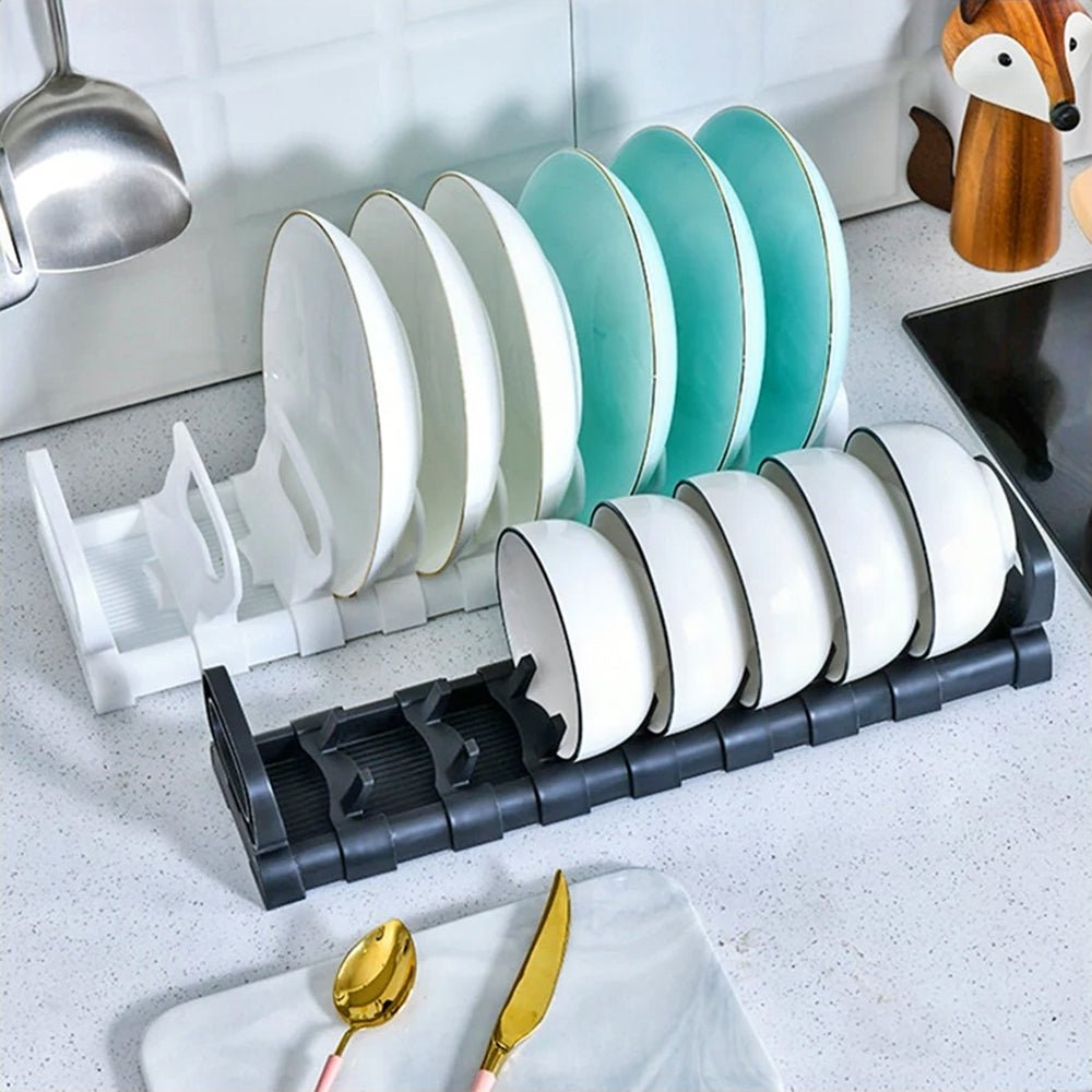 Bowl organizer for cabinet, designed to hold both plates and bowls neatly and efficiently.