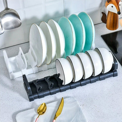 Bowl organizer for cabinet, designed to hold both plates and bowls neatly and efficiently.