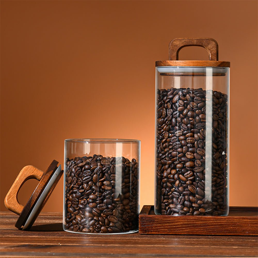 Coffee bean storage canister designed to preserve freshness and aroma with an airtight seal.