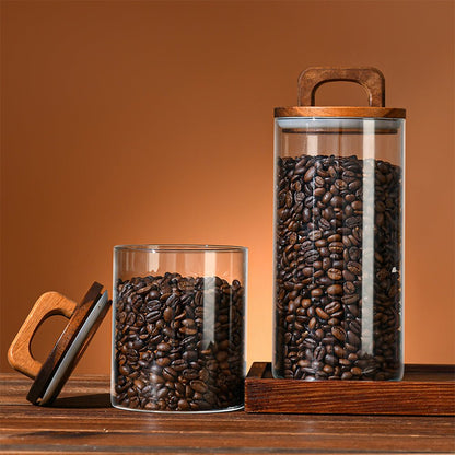 Coffee bean storage canister designed to preserve freshness and aroma with an airtight seal.