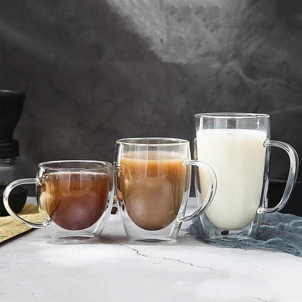 double glass mug with handle