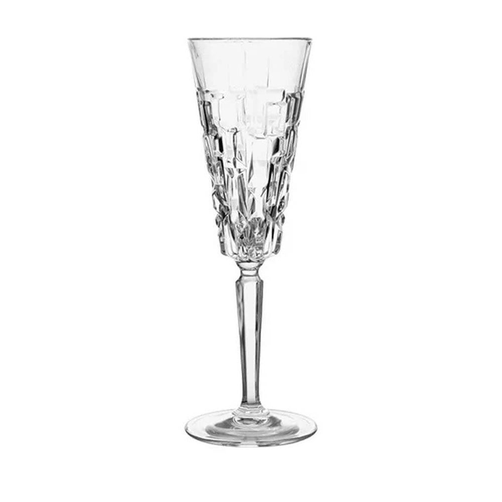 Crystal flute glasses with elegant cut design, perfect for serving champagne or sparkling wine.