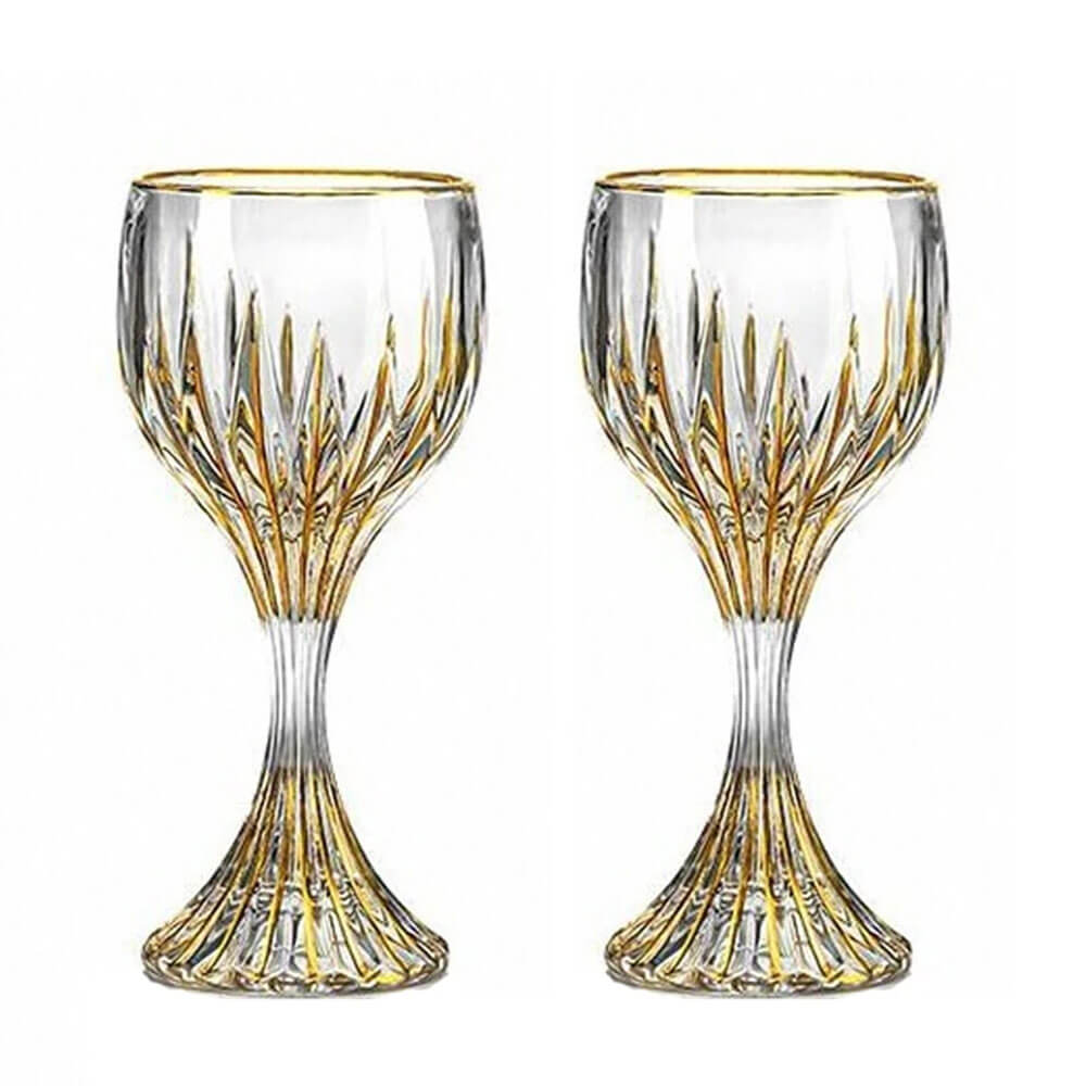 Set of 2 goblet cocktail glasses with gold detailing, elegant stemware for serving cocktails, wine, or special drinks.