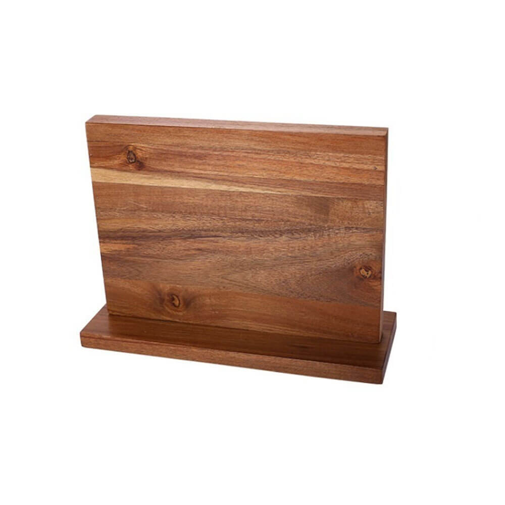 Knife block magnetic stand made of solid Acacia wood with strong magnetic force for secure and organized kitchen knife storage.