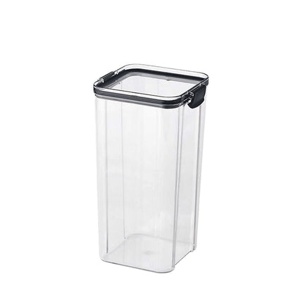 Medium plastic canister with lid on white background, ideal for kitchen storage.