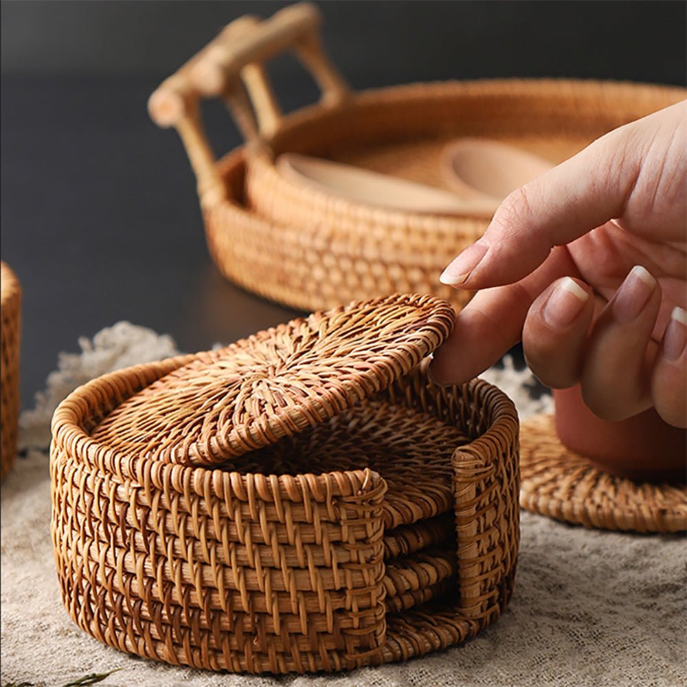 rattan drink coasters