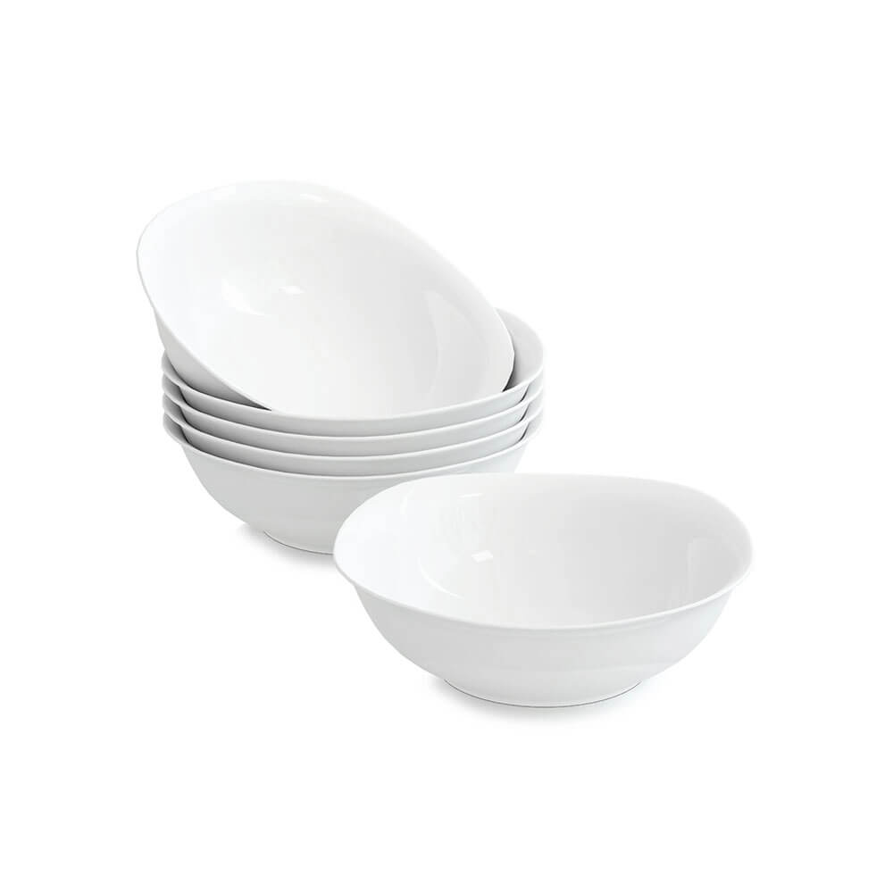 A set of white ceramic snack bowls, neatly stacked with a clean, minimalist design, ideal for serving chips, nuts, fruits, or desserts.