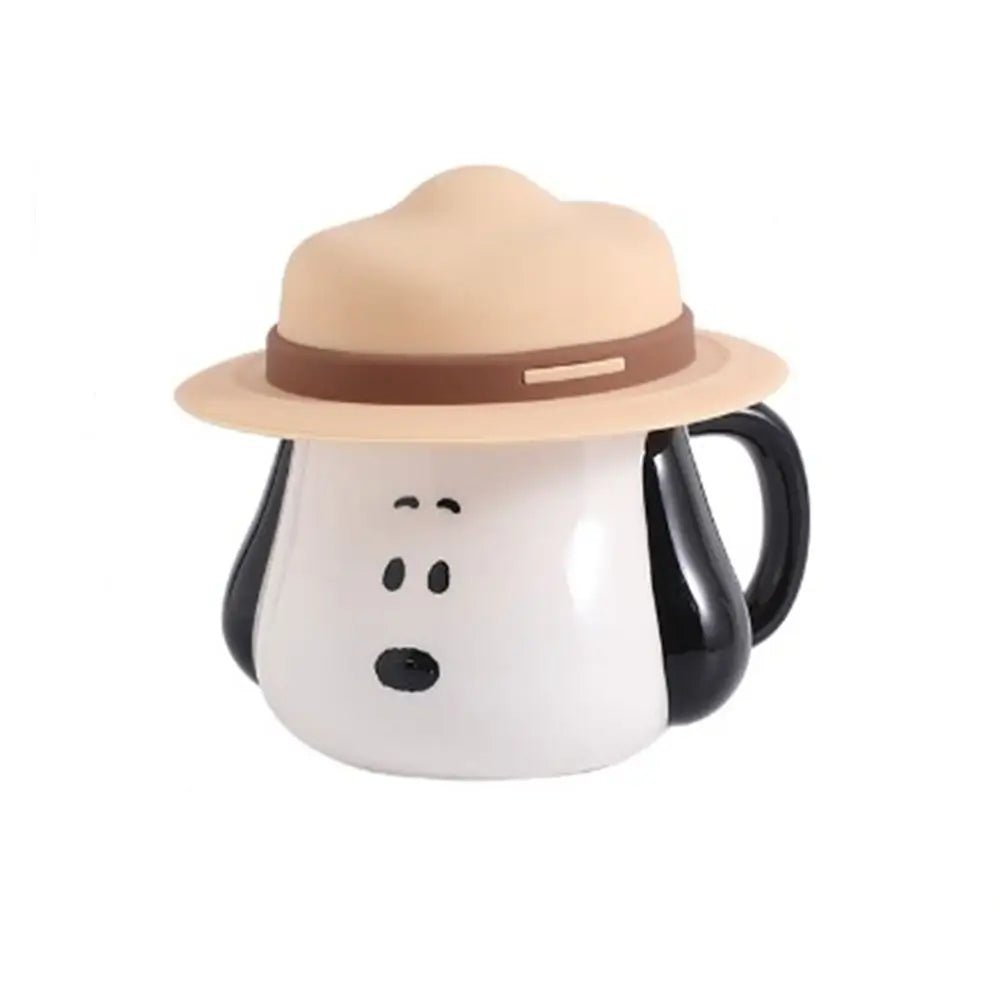 Snoopy mug shaped like a dog with a hat on a white background.
