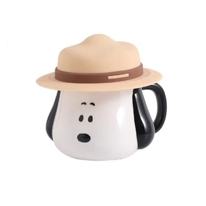 Snoopy mug shaped like a dog with a hat on a white background.