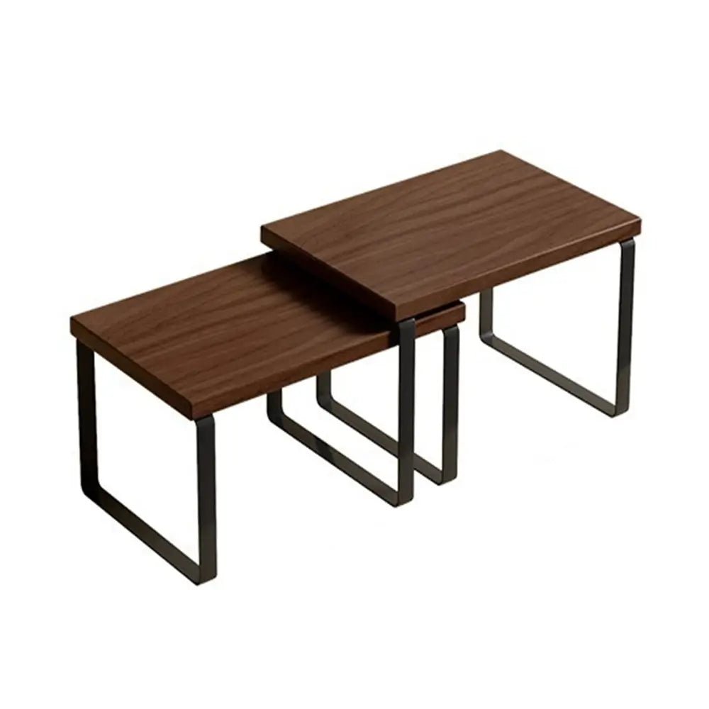 Stackable racks for kitchen in dark wood with black metal legs arranged together on a flat surface.