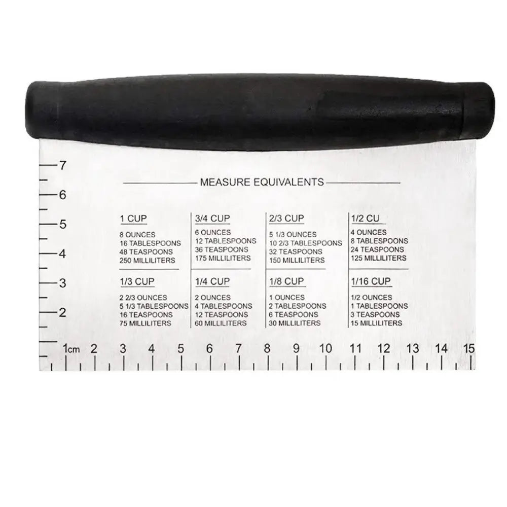 stainless steel pastry scraper on a white background.