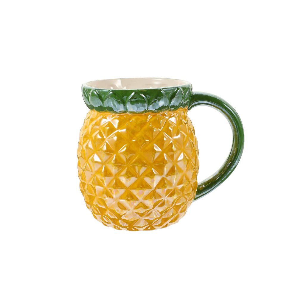 A yellow pineapple-shaped mug from Starbucks with a vibrant, detailed design and comfortable handle.