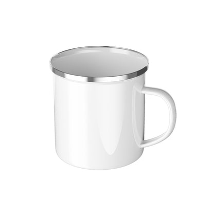 white enamel camping mug